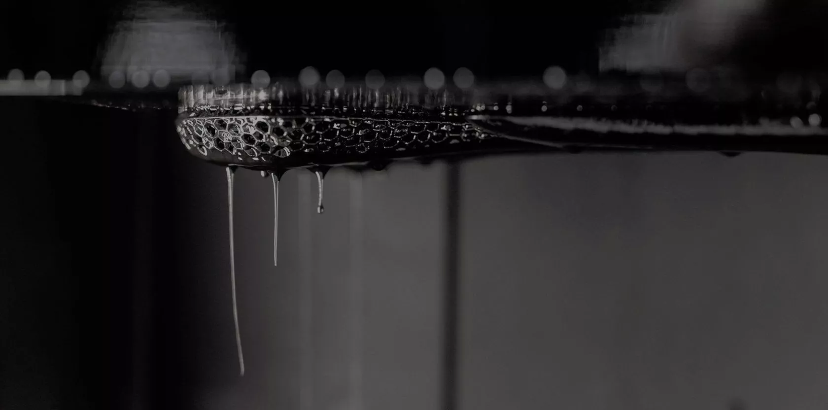 close up DLS printing part liquid drops down